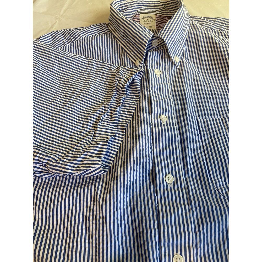 Men's‎ Brooks Brothers Regent Seersucker Short Sleeve Active Wear Shirt- Size L